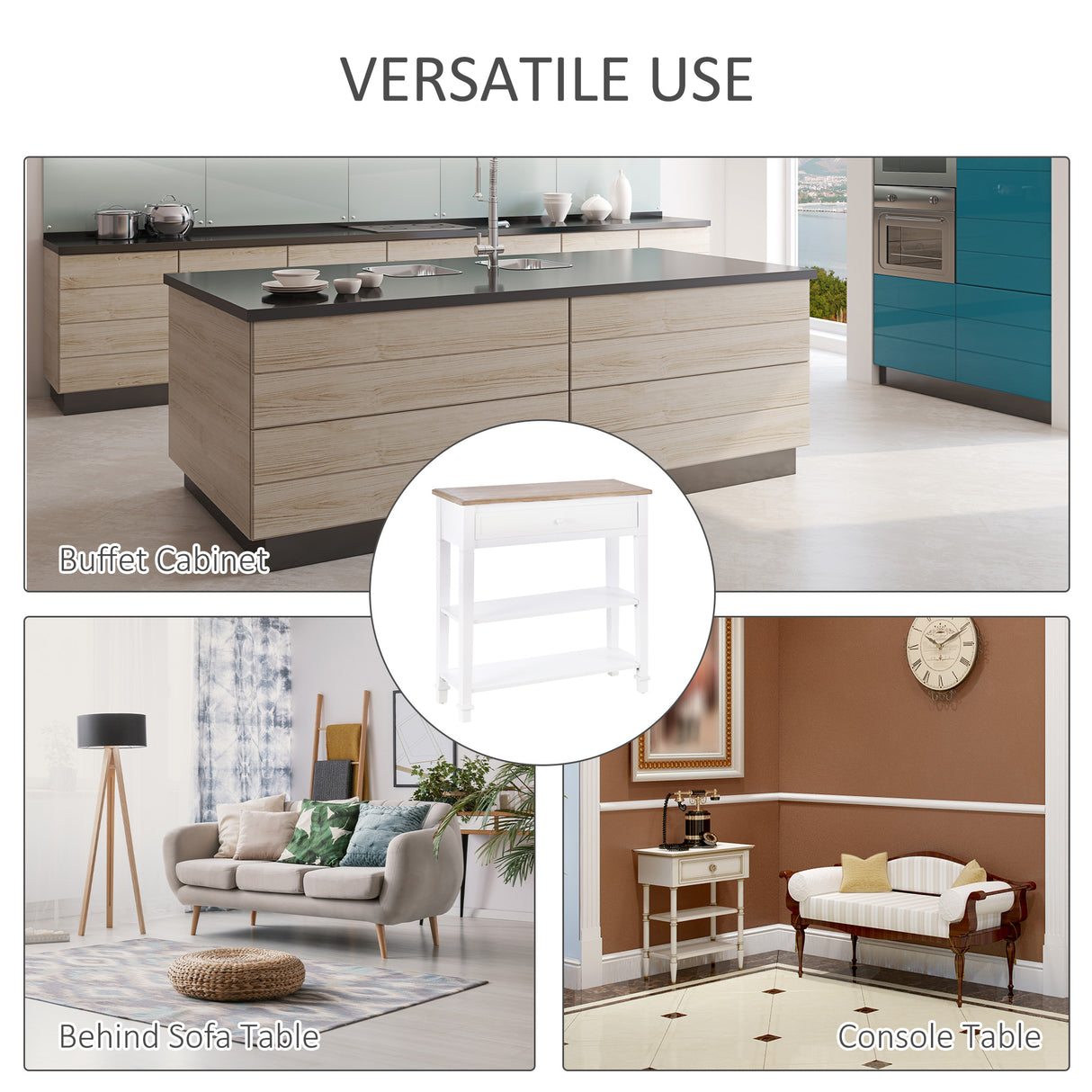 Pine Wood Console Table 75.6cm Wide With 1 Drawer And 2 Shelves - Velmora