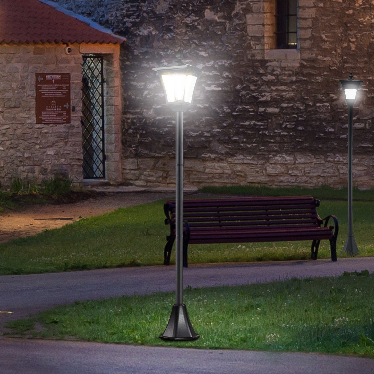 Plastic 2 Pieces 1.6m Tall Garden Solar Garden Lamp Post - Velmora
