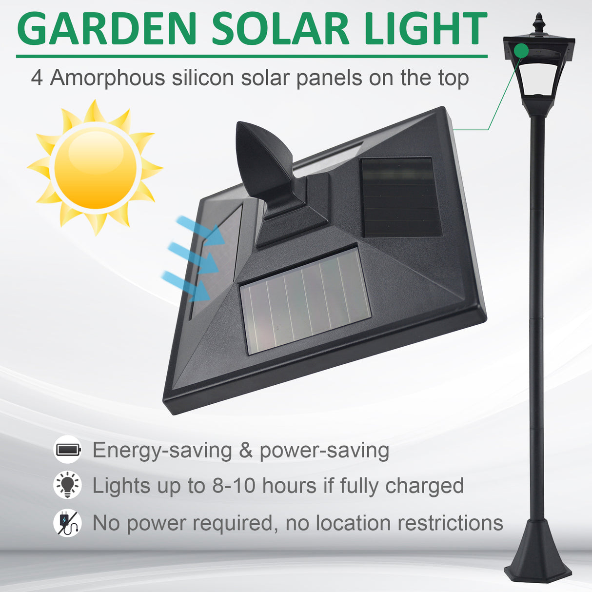 Plastic 2 Pieces 1.6m Tall Garden Solar Garden Lamp Post - Velmora