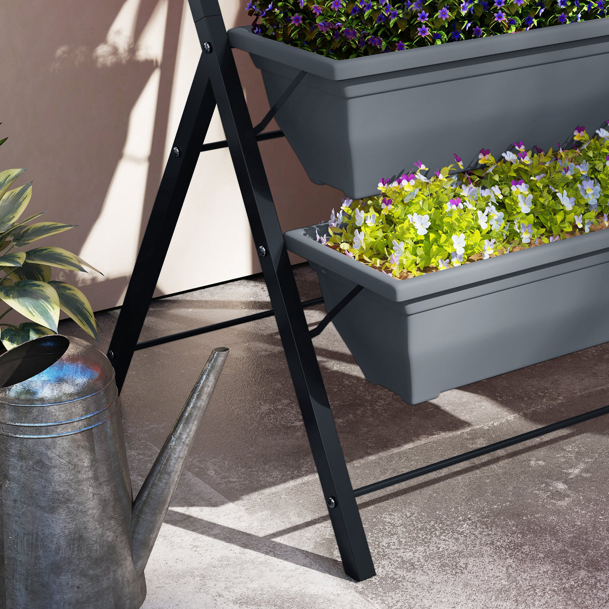 Plastic 5 Tier Garden Planter 55cm Wide With Steel Frame - Velmora