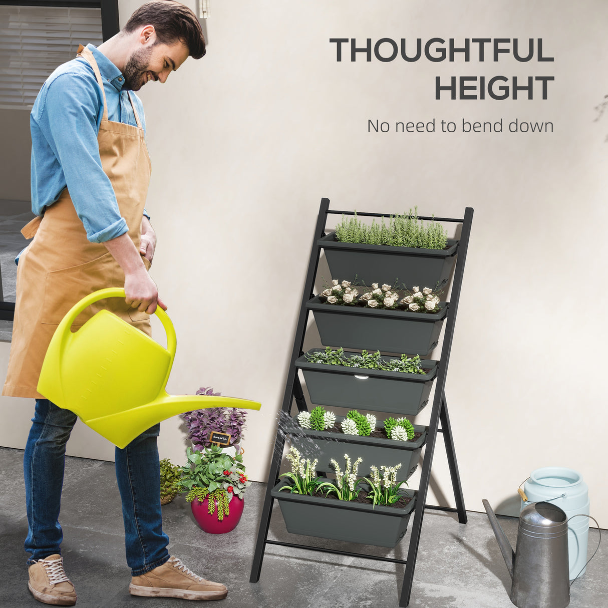 Plastic 5 Tier Garden Planter 57.5cm Wide With Steel Frame - Velmora