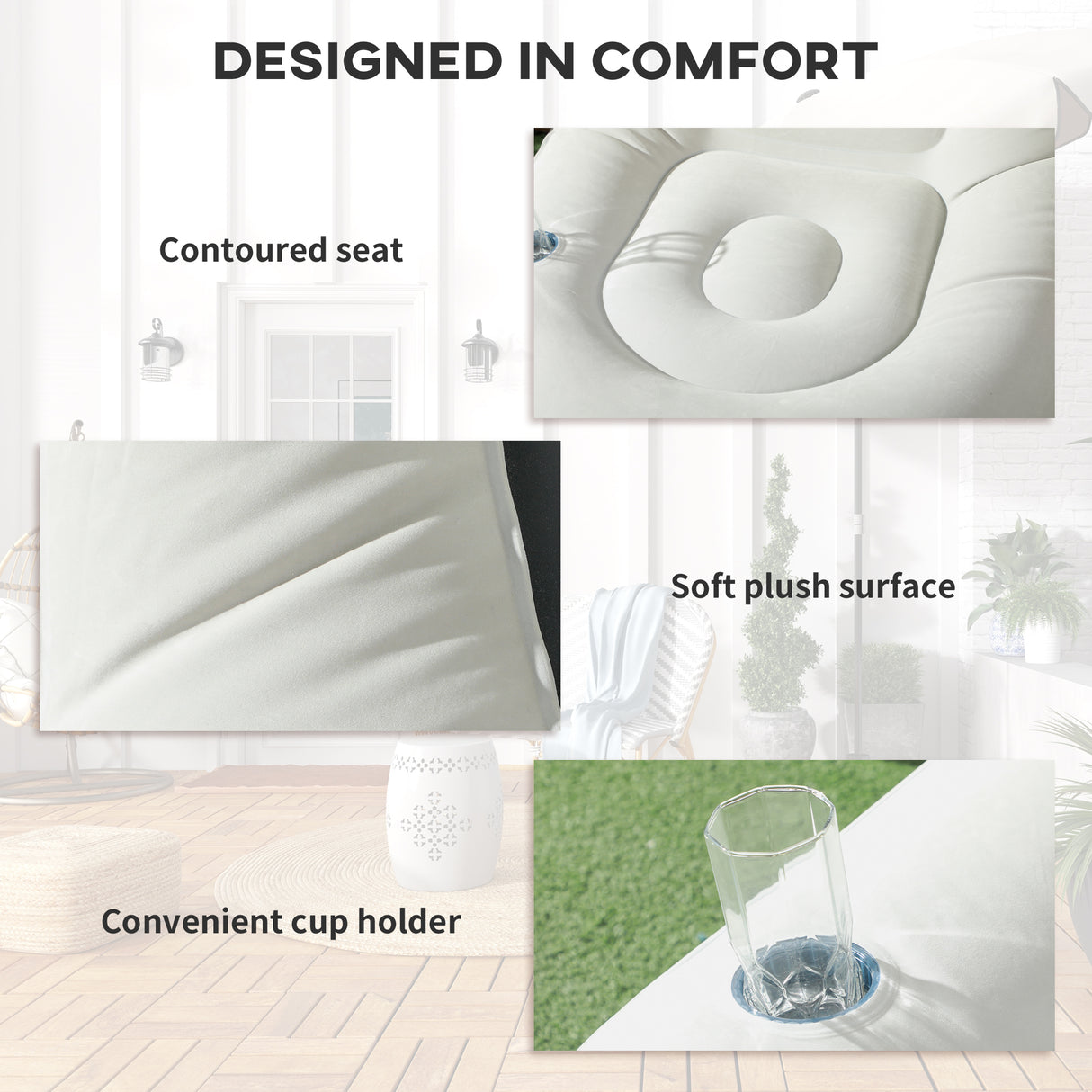 Plastic Outdoor Inflatable Tub Chair and Footstool - Velmora