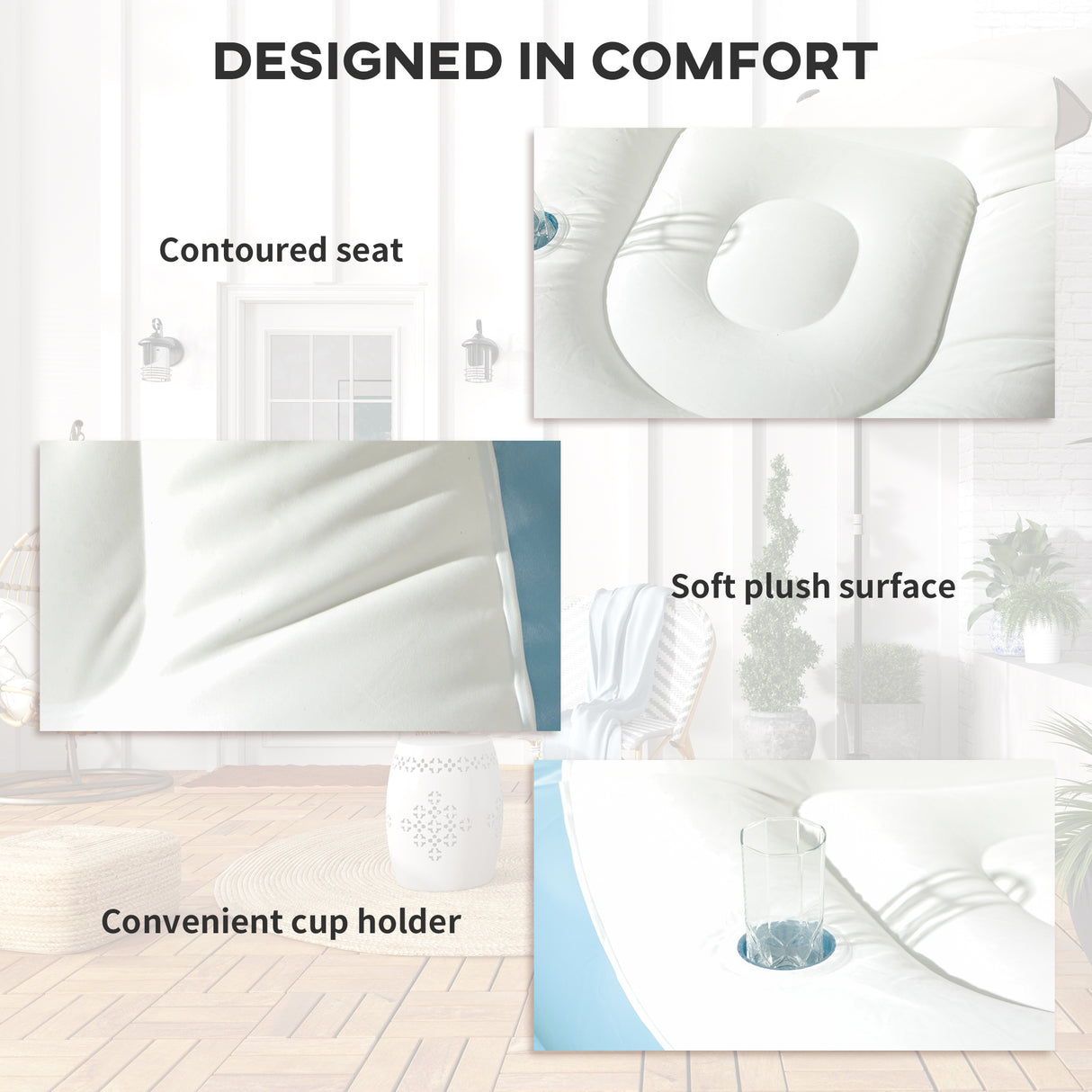 Plastic Outdoor Inflatable Tub Chair and Footstool - Velmora