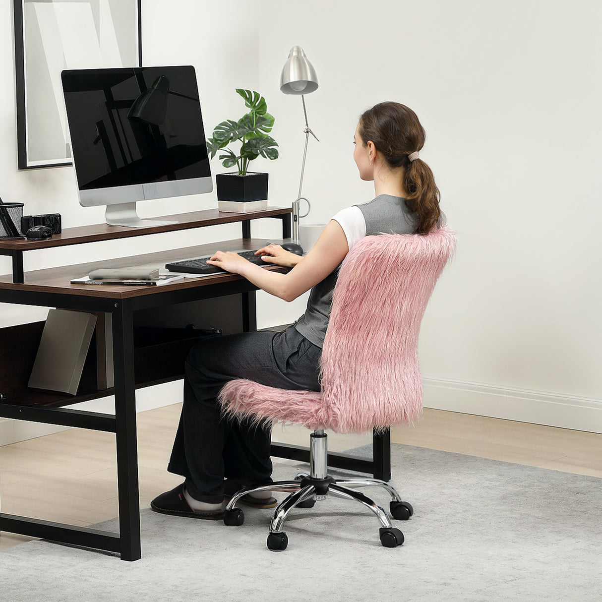 Plush Fabric Home And Office Chair 43cm Wide - Velmora