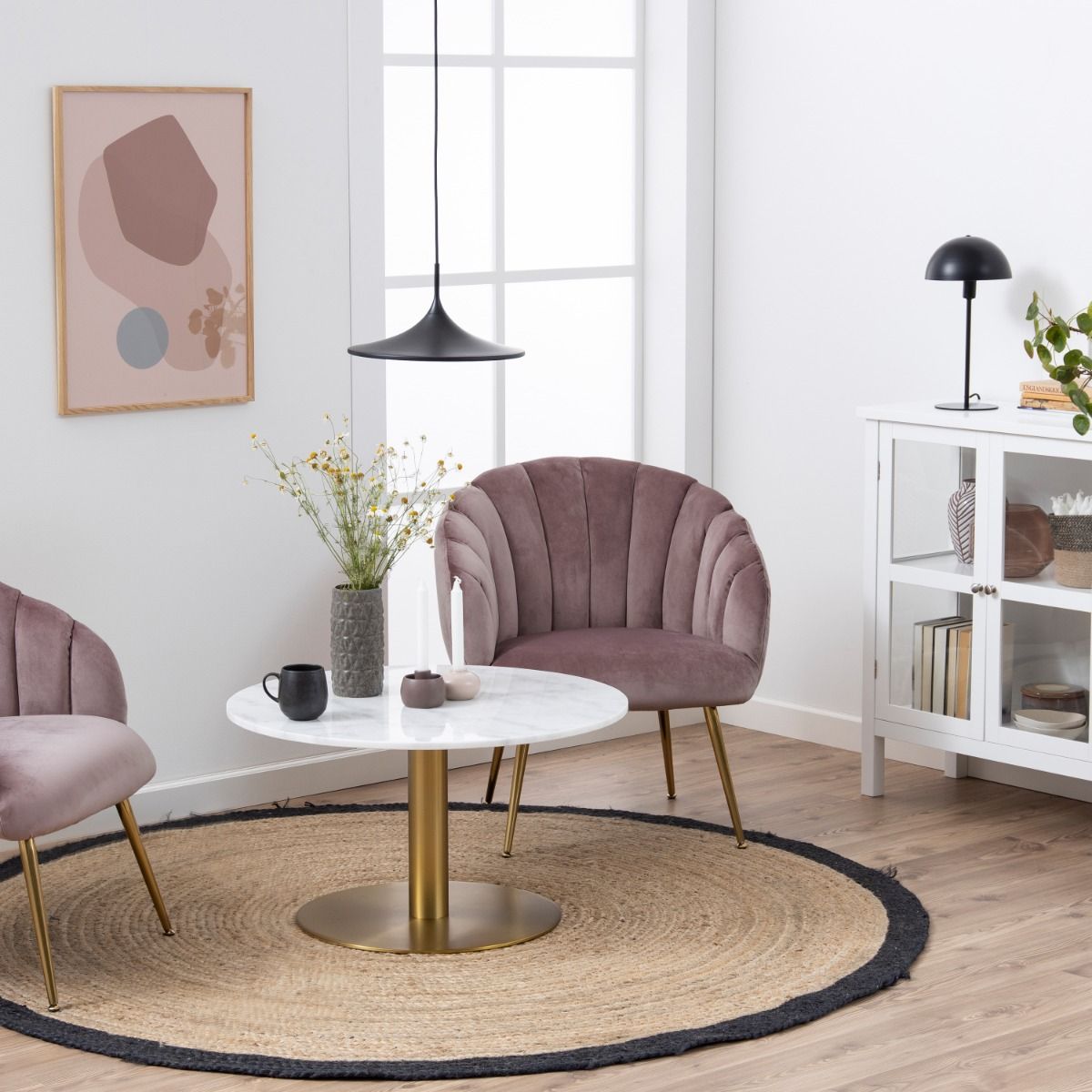 Polished Marble Coffee Table Round With Gold Base - Corby
