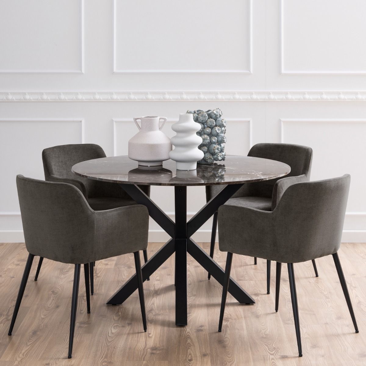 Polished Marble Dining Table for 4 People 120cm Wide Round - Heaven