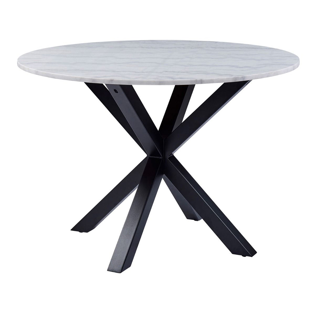 Polished Marble Dining Table Round With 4 Oregon Black Dining Chairs - Heaven