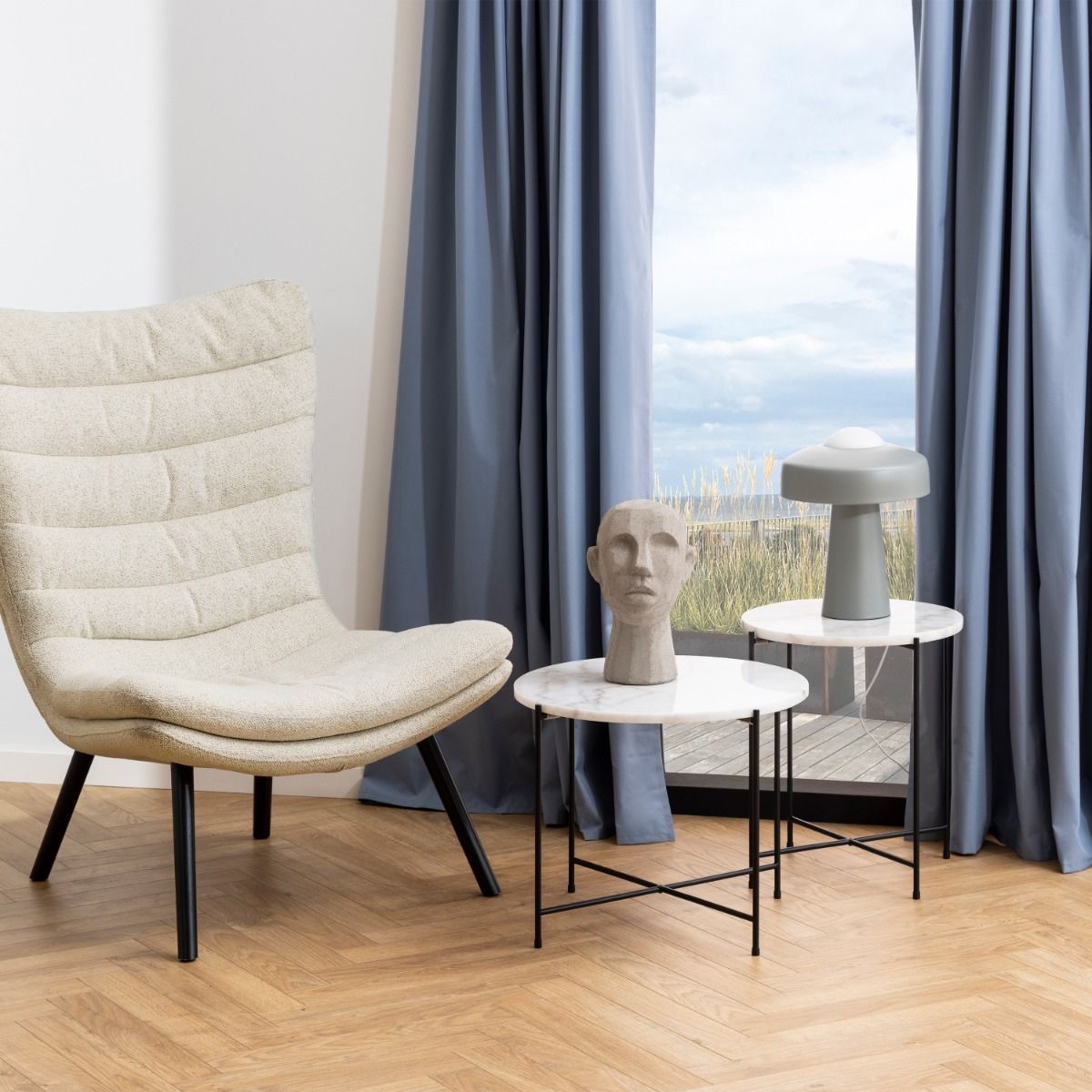 Polished Marble Stone Side Table Round Large - Avila