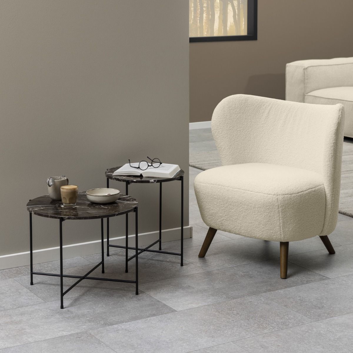 Polished Marble Stone Side Table Round Large - Avila