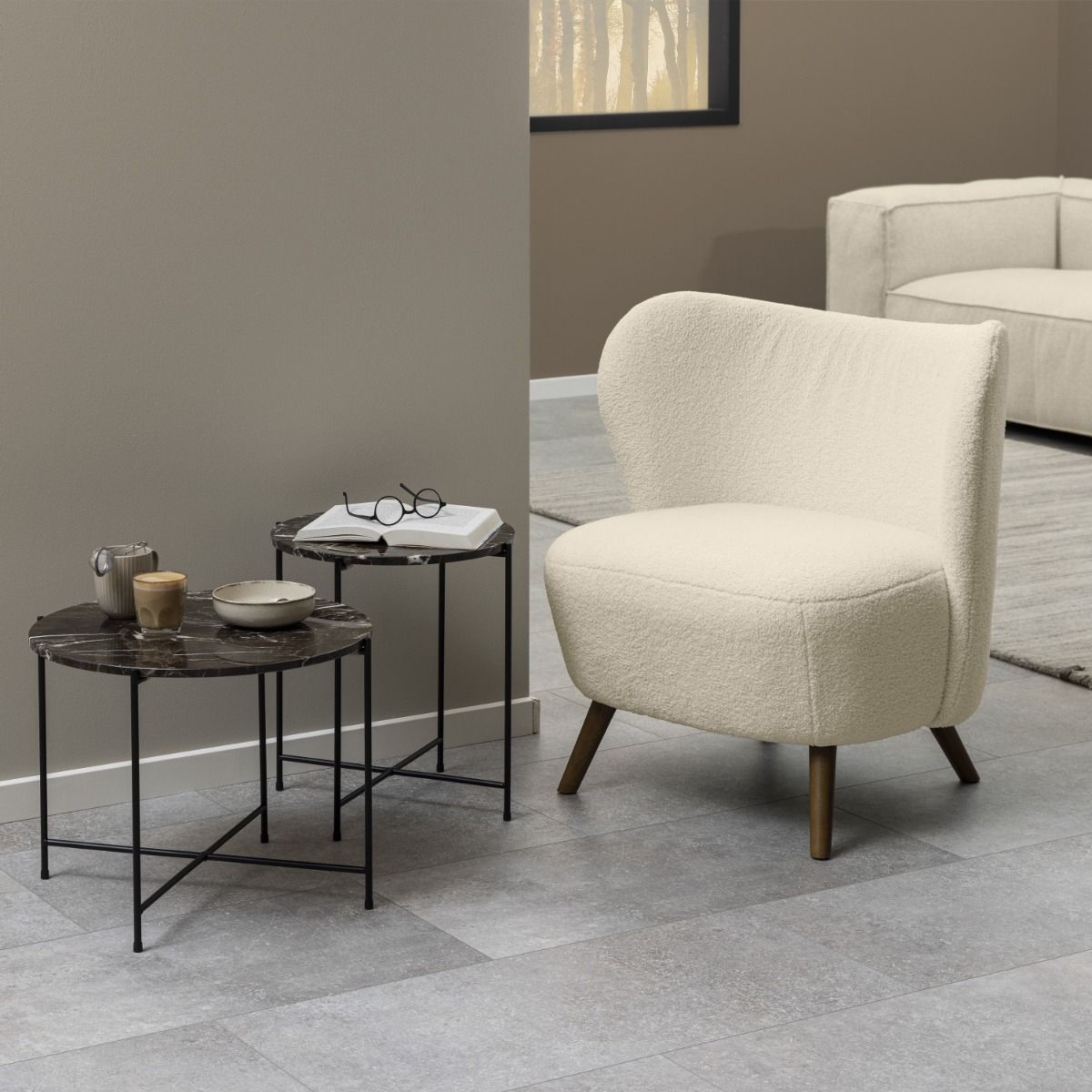 Polished Marble Stone Side Table Round Small - Avila