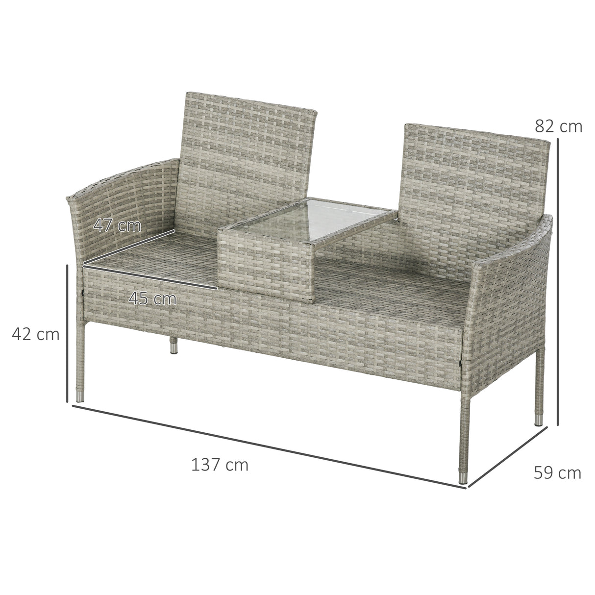 Poly Rattan 2 Seater Garden Chair With Middle Table - Velmora