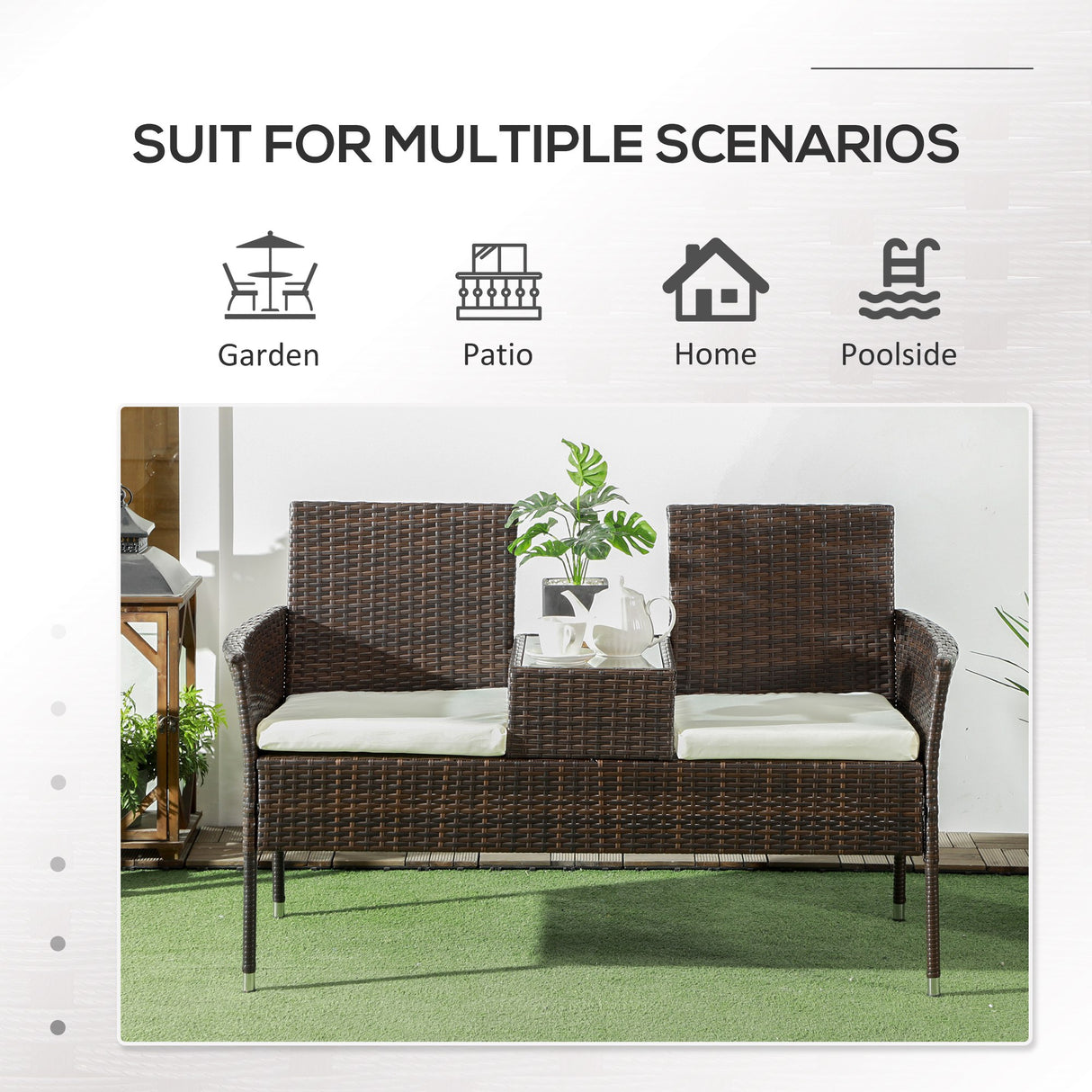 Poly Rattan 2 Seater Garden Chair With Middle Table - Velmora