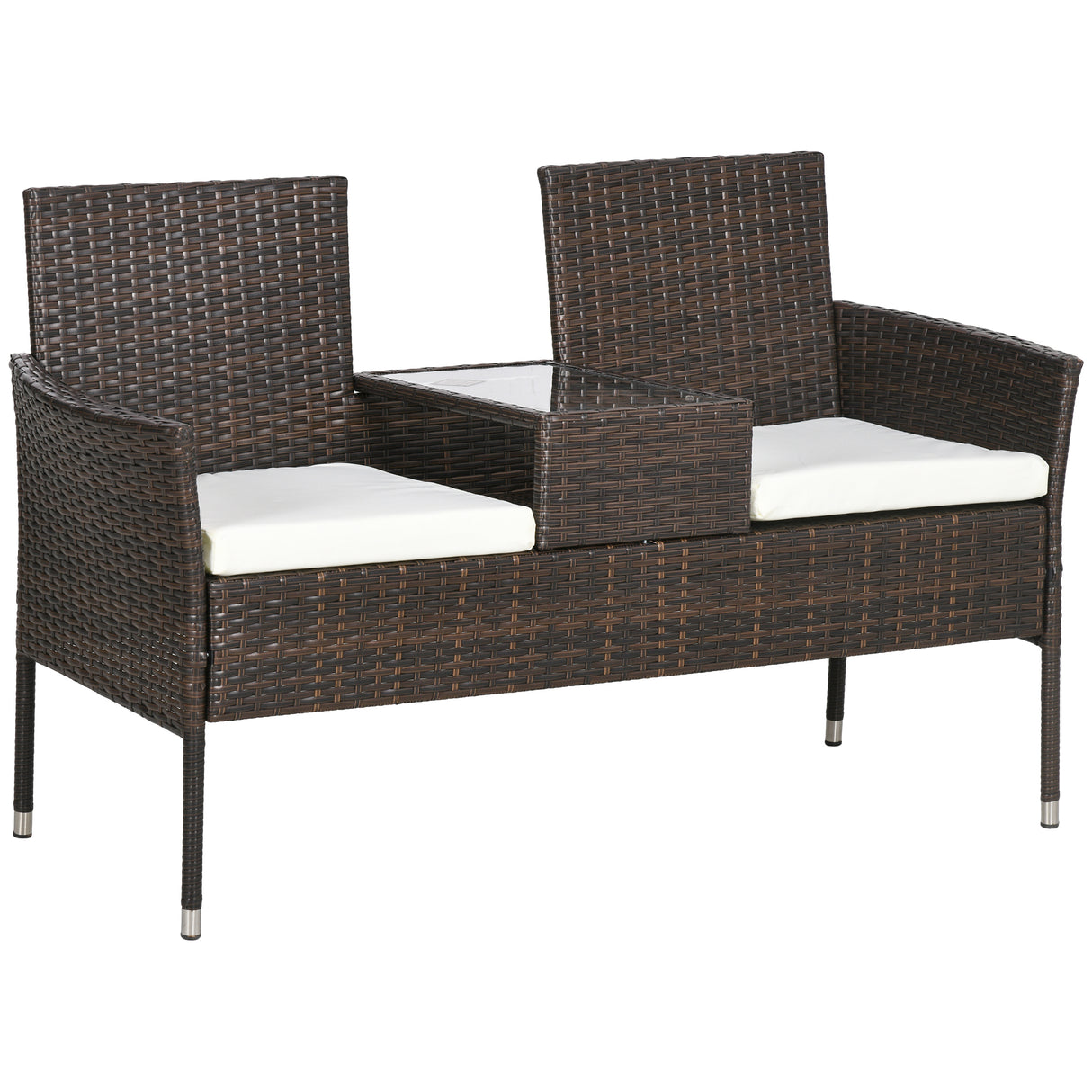 Poly Rattan 2 Seater Garden Chair With Middle Table - Velmora