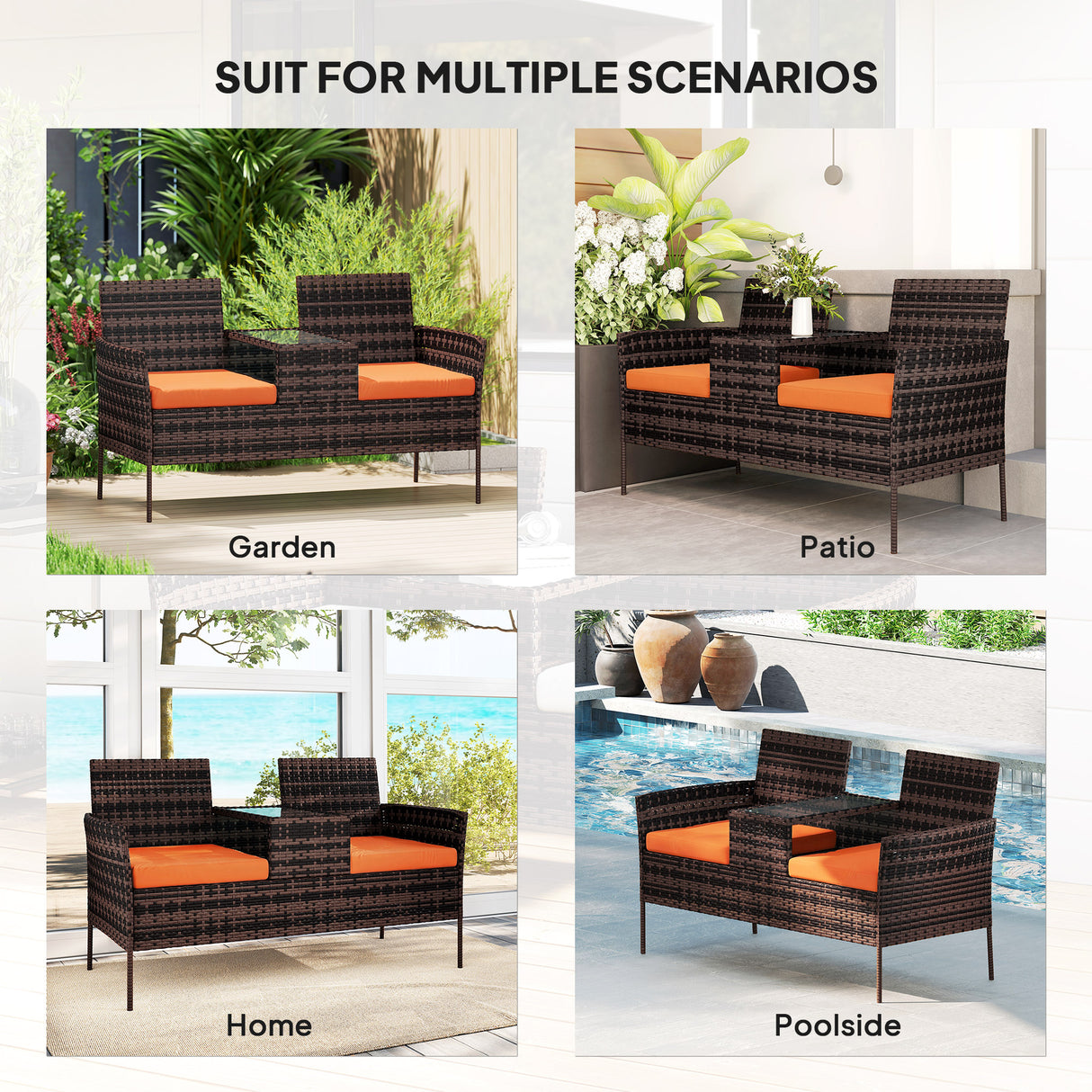 Poly Rattan 2 Seater Garden Chair With Middle Table - Velmora