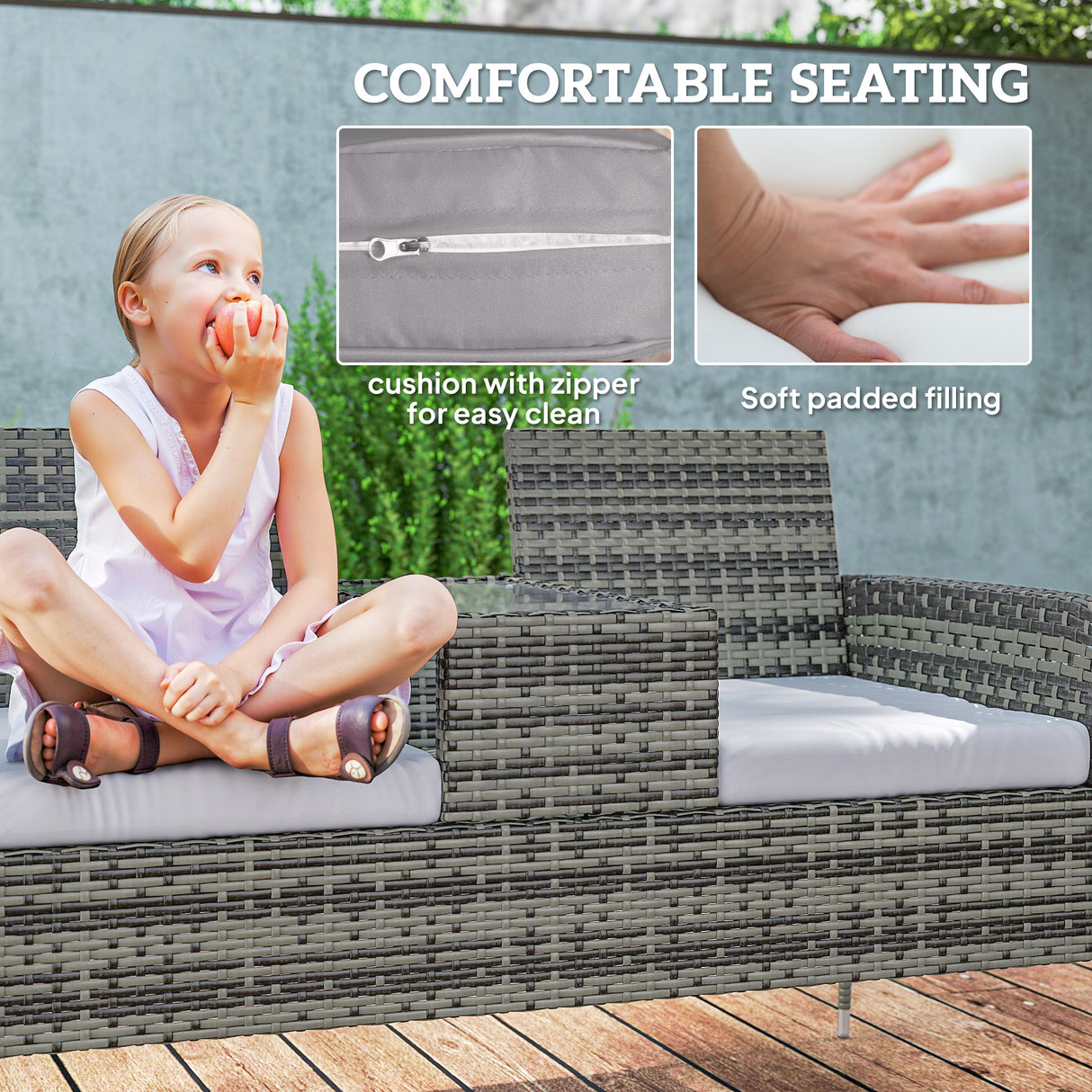 Poly Rattan 2 Seater Garden Chair With Middle Table - Velmora
