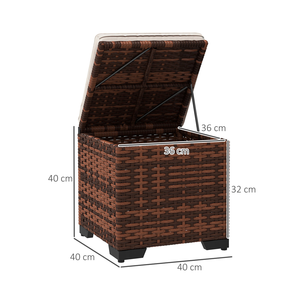 Poly Rattan Storage Ottoman in Set of 2 Outdoor Footstool - Velmora