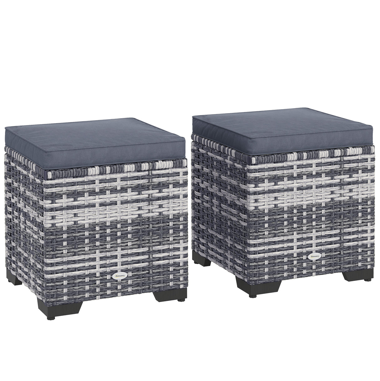 Poly Rattan Storage Ottoman in Set of 2 Outdoor Footstool - Velmora