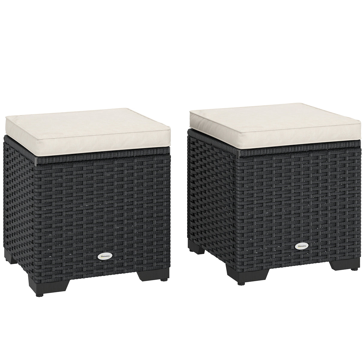 Poly Rattan Storage Ottoman in Set of 2 Outdoor Footstool - Velmora