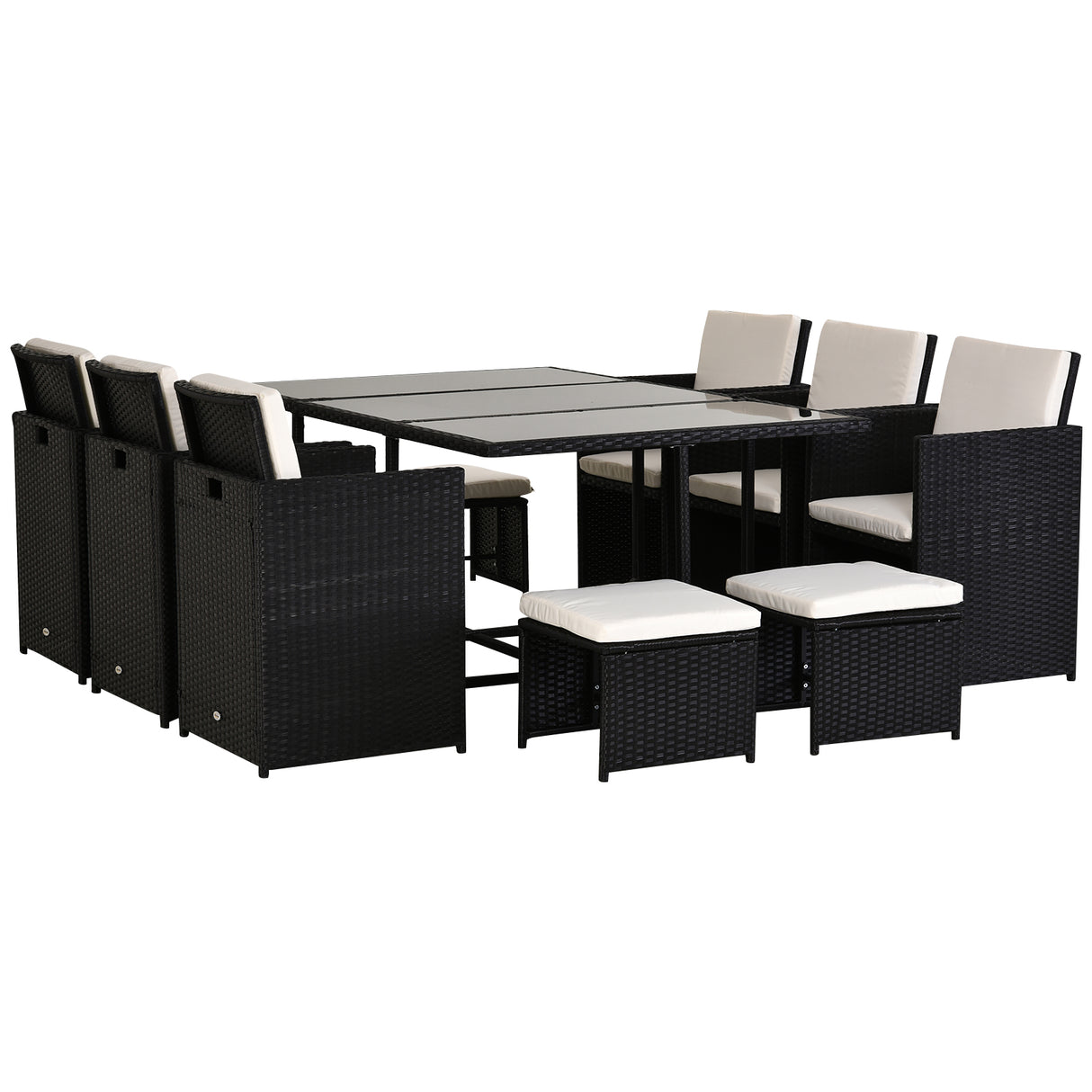Poly Rattan 10 Seater Garden Dining Set With Glass Top Table and Cushions - Velmora