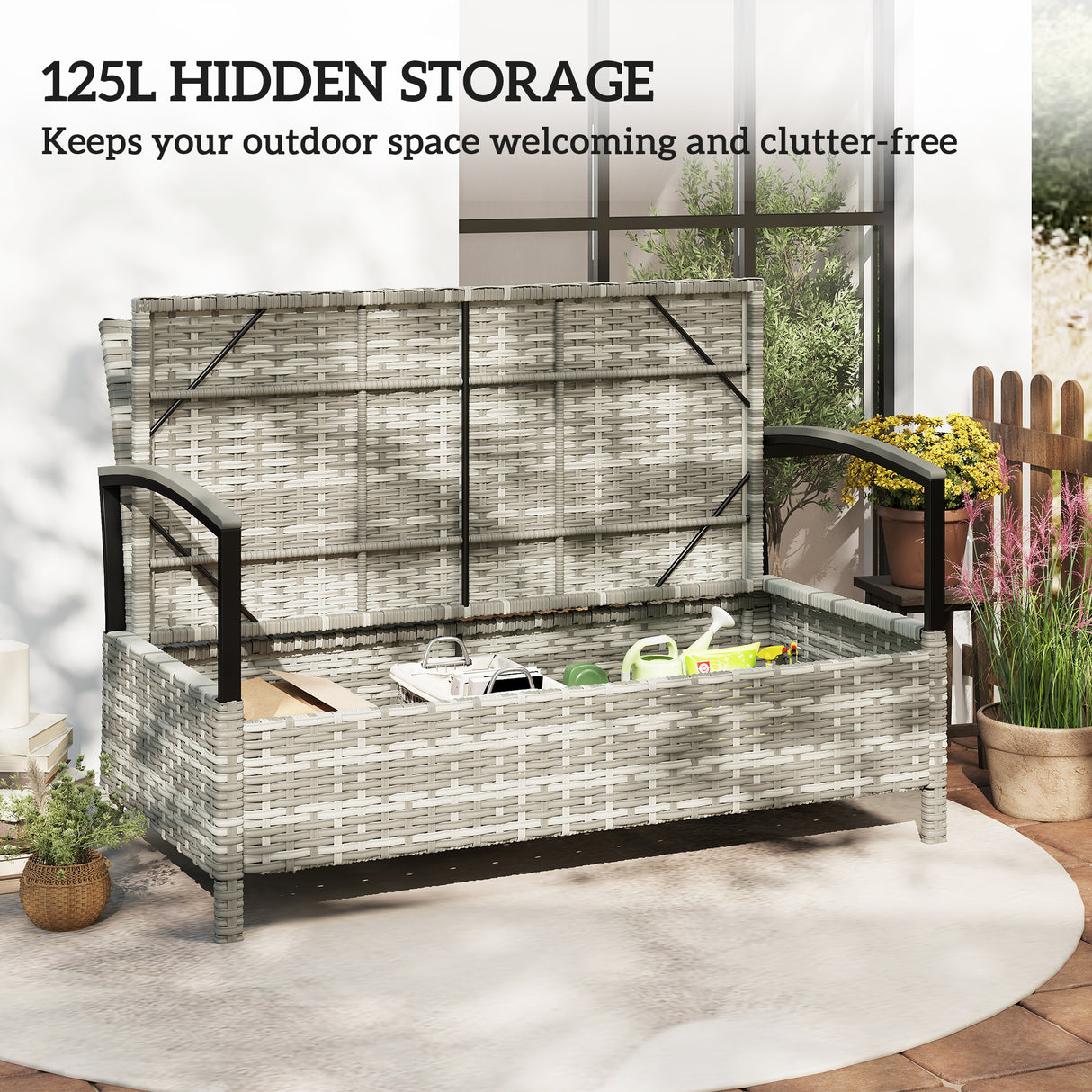 Poly Rattan 125L Storage 2 Seater Garden Bench - Velmora