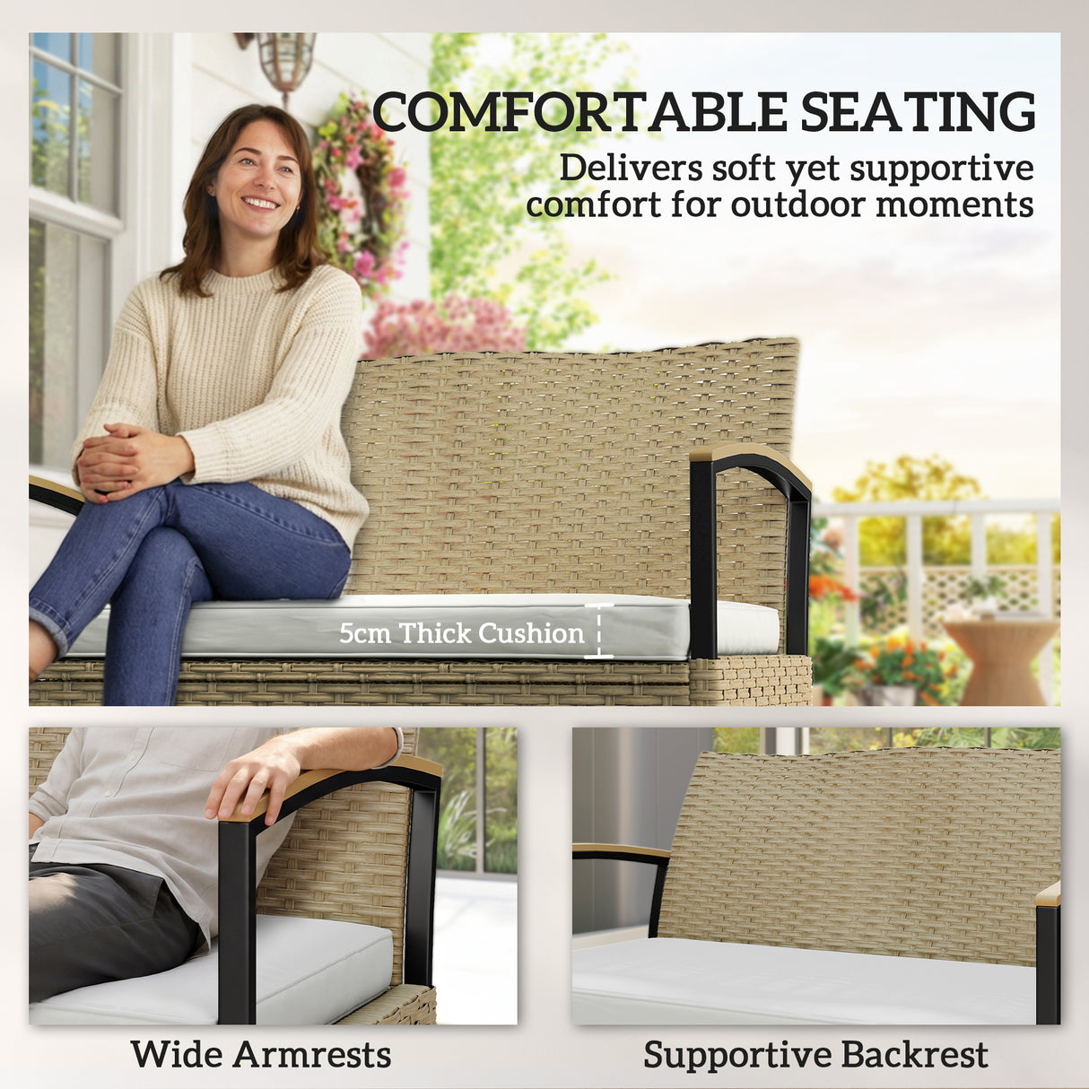 Poly Rattan 125L Storage 2 Seater Garden Bench - Velmora