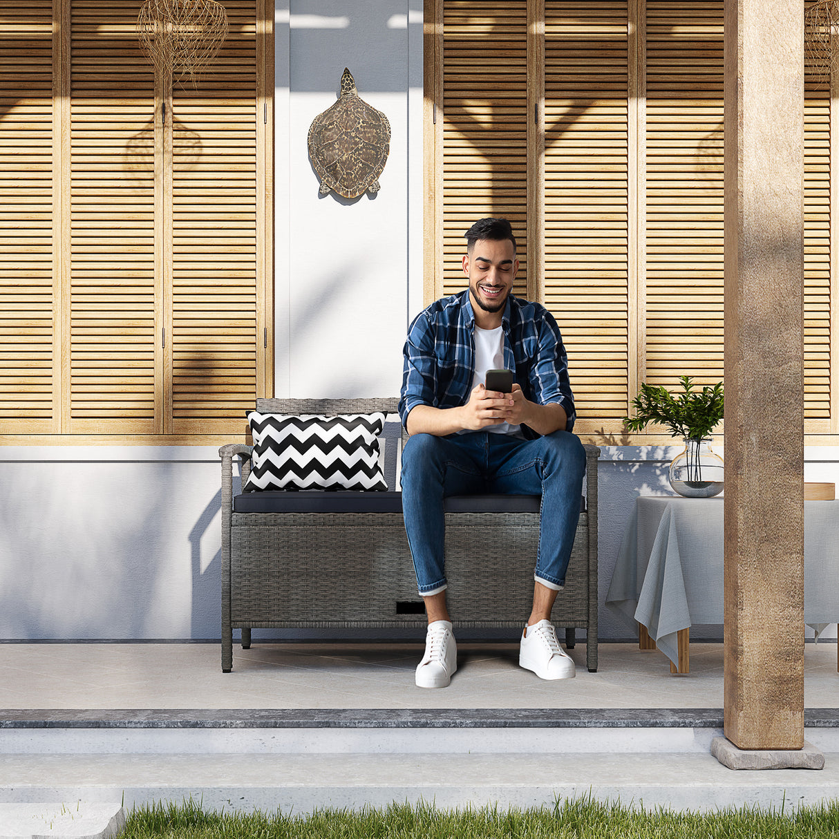 Poly Rattan 160L Storage 2 Seater Garden Bench - Velmora