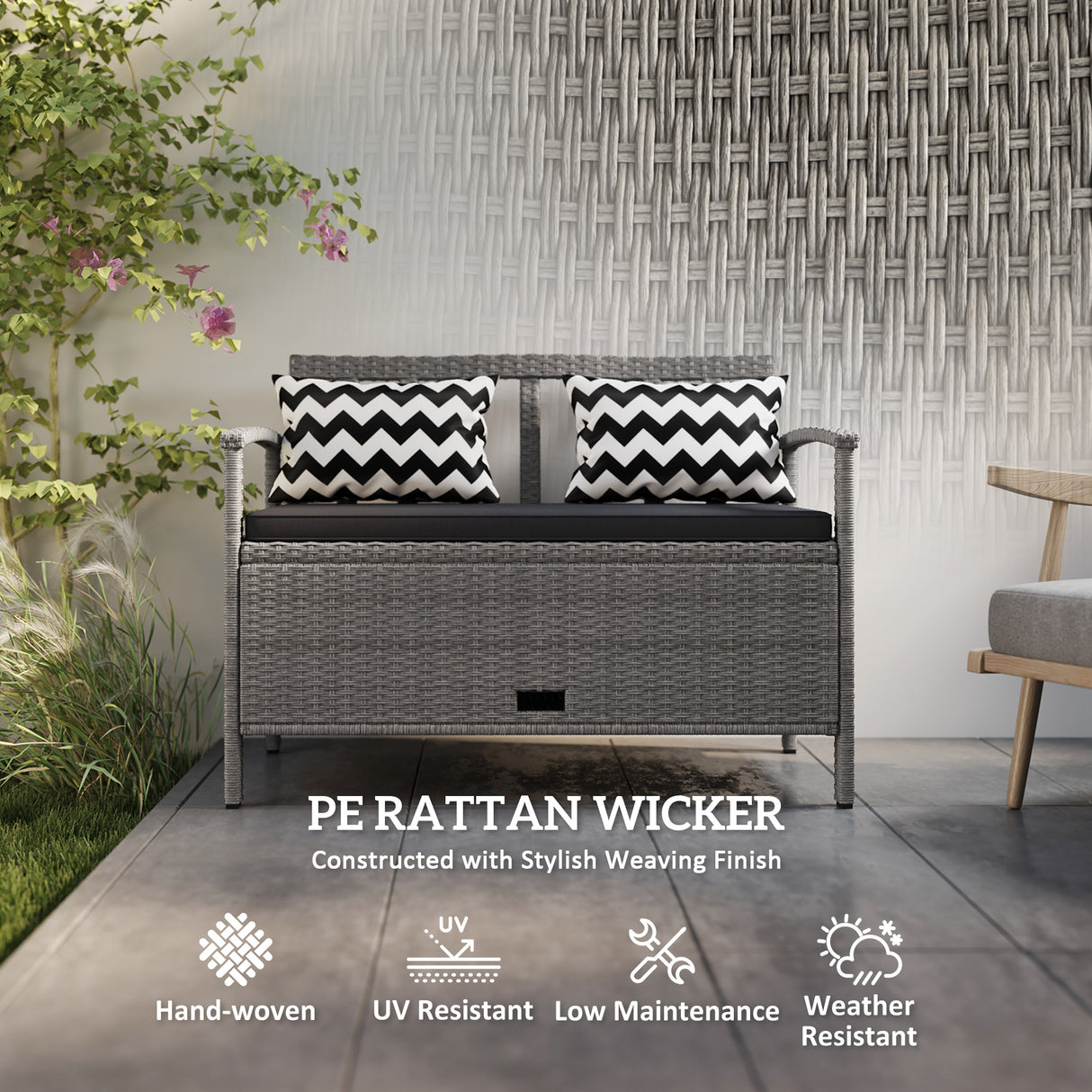 Poly Rattan 160L Storage 2 Seater Garden Bench - Velmora