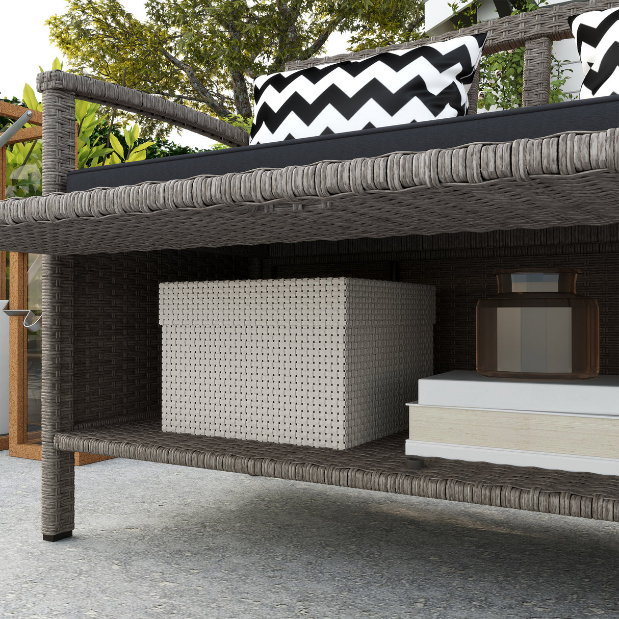 Poly Rattan 160L Storage 2 Seater Garden Bench - Velmora