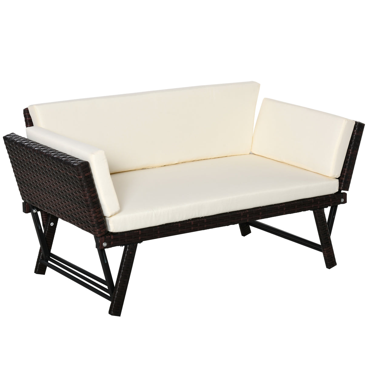Poly Rattan 2-in-1 Convertible 2-Seater Garden Sofa Daybed - Velmora