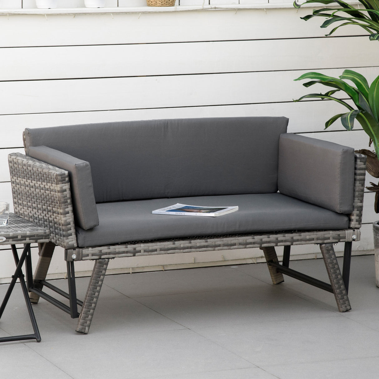 Poly Rattan 2-in-1 Convertible 2-Seater Garden Sofa Daybed - Velmora