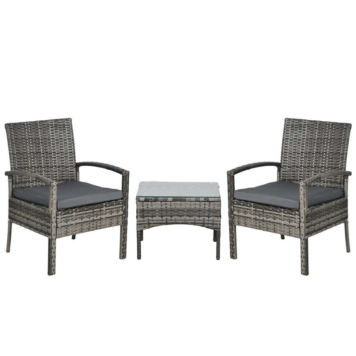 Poly Rattan 2 Seater Garden Armchair in Set of 2 and Glass Top Table - Velmora