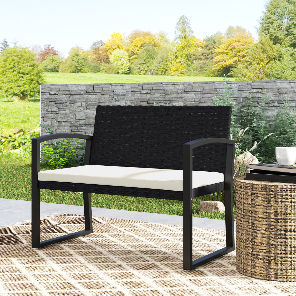 Poly Rattan 2 Seater Garden Bench - Velmora