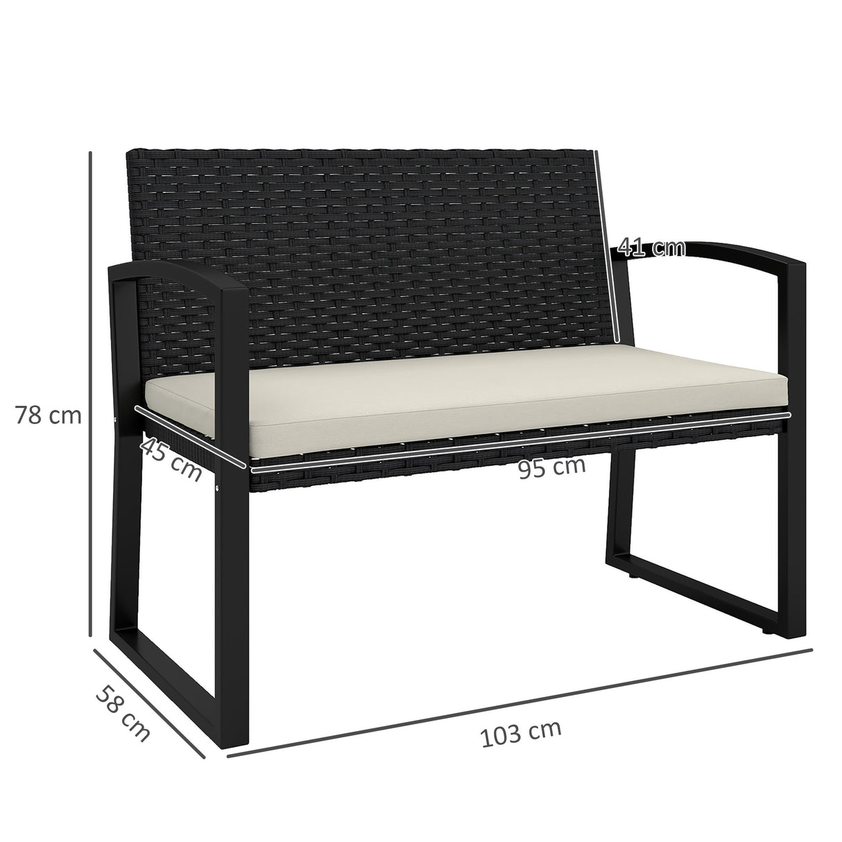 Poly Rattan 2 Seater Garden Bench - Velmora