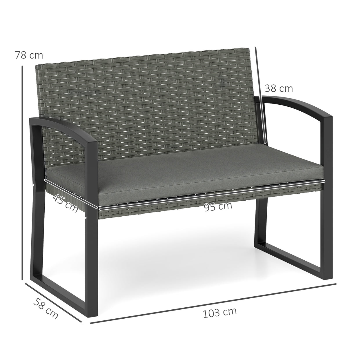 Poly Rattan 2 Seater Garden Bench - Velmora