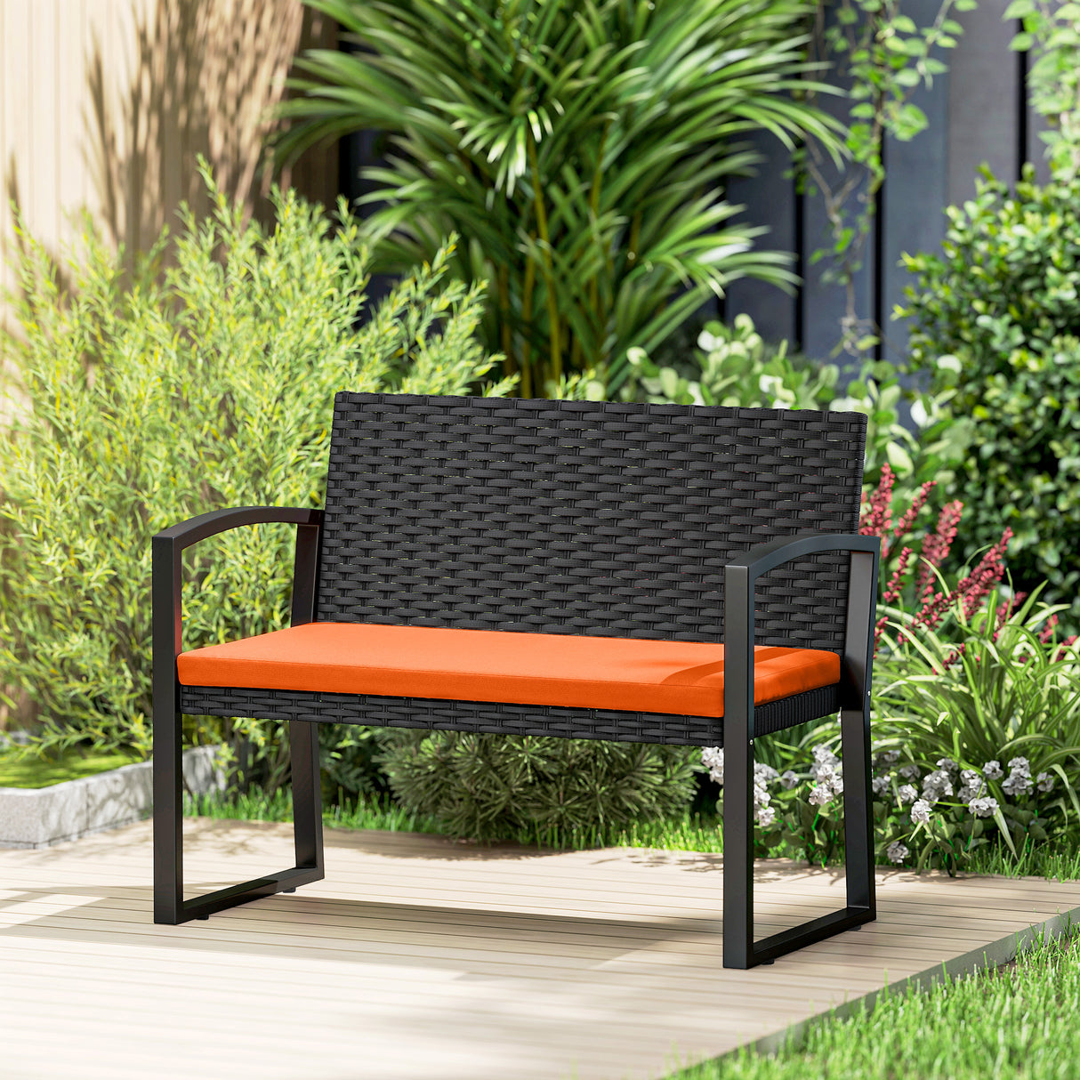 Poly Rattan 2 Seater Garden Bench - Velmora