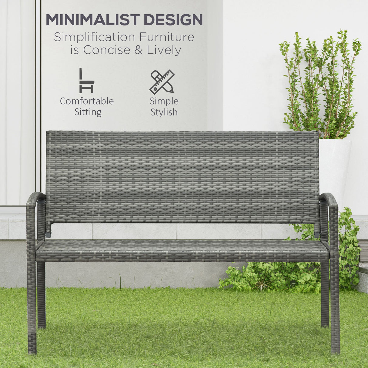 Poly Rattan 2 Seater Garden Bench With Backrest and Armrests for Patio - Velmora