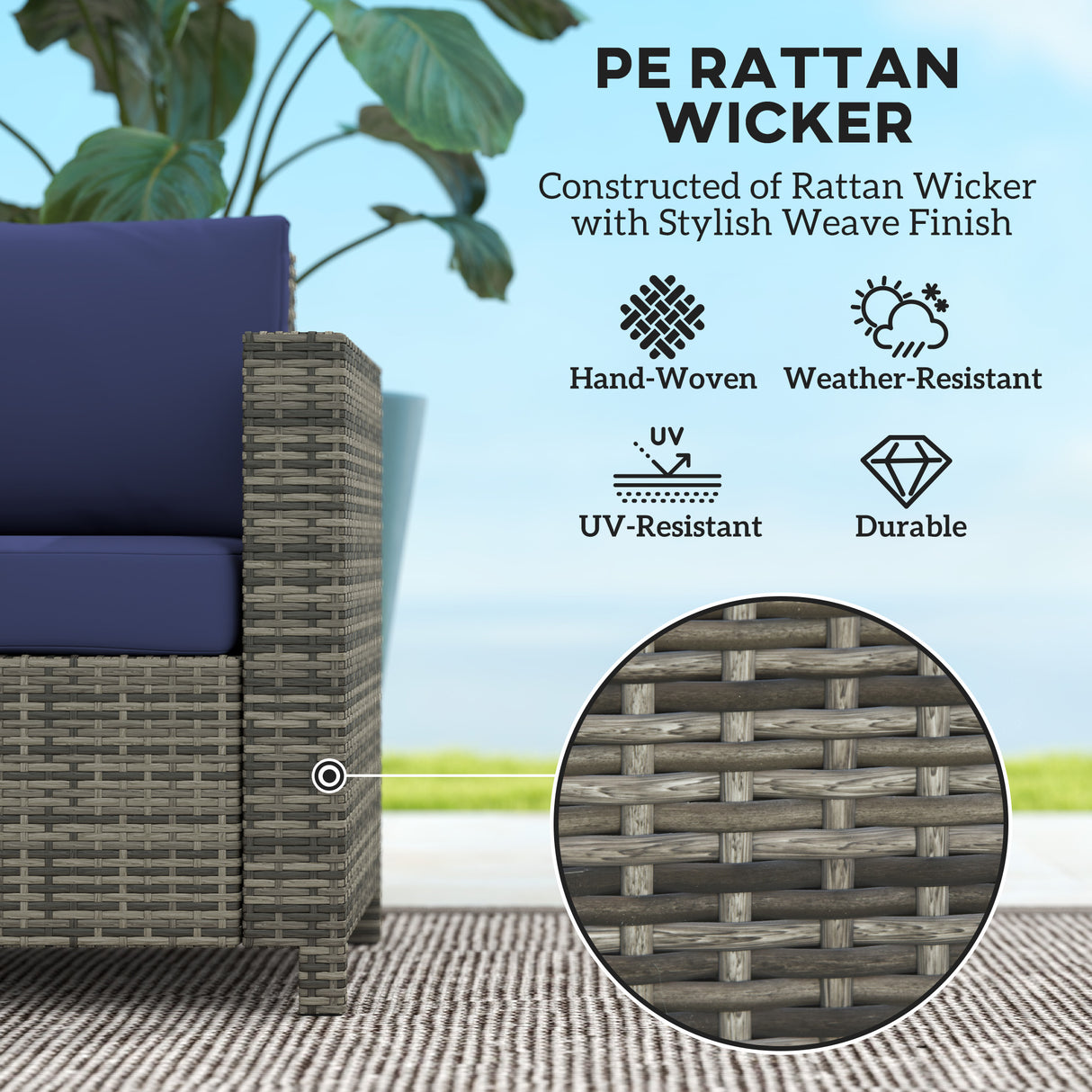 Poly Rattan 2 Seater Garden Sofa With Cushions and Armrests - Velmora