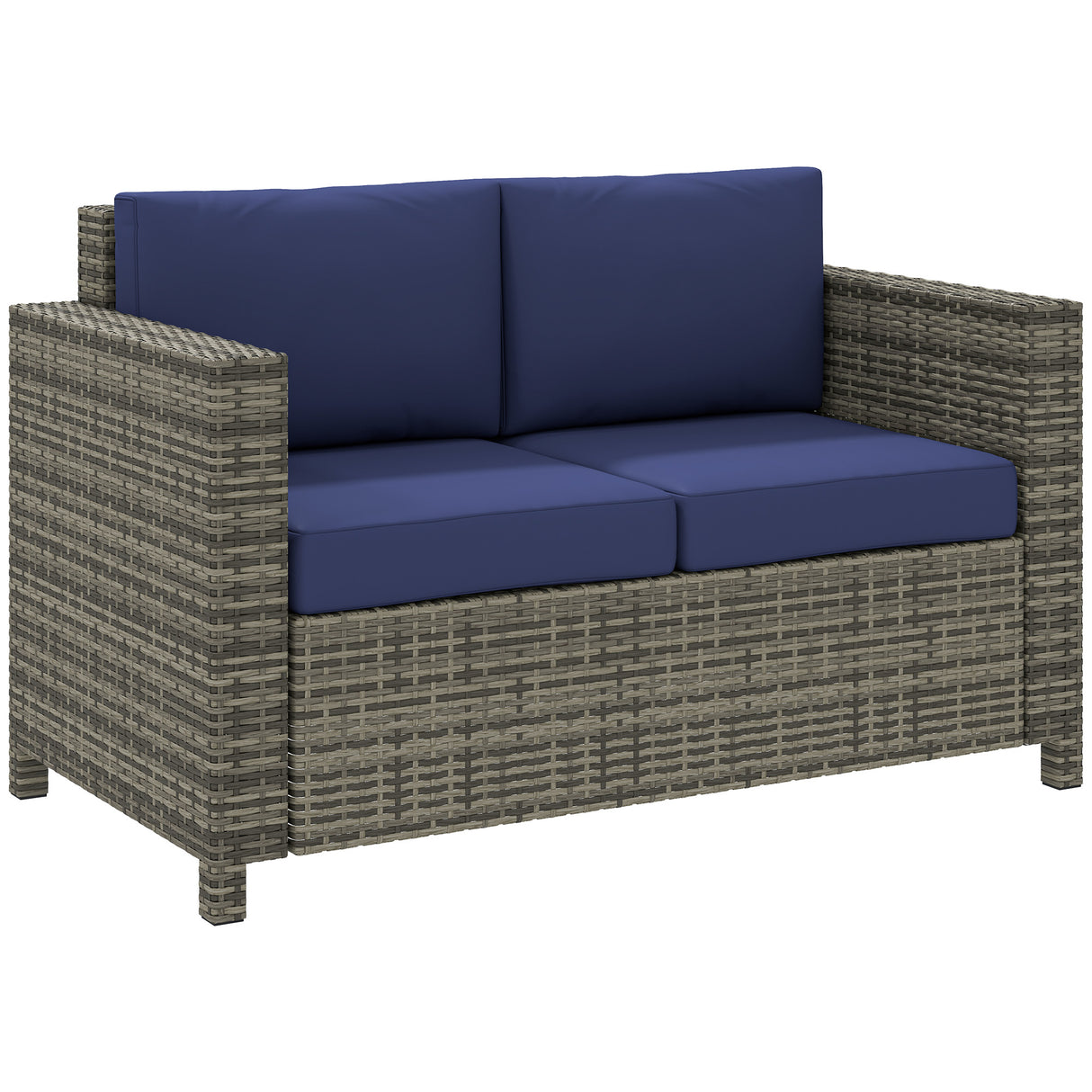 Poly Rattan 2 Seater Garden Sofa With Cushions and Armrests - Velmora