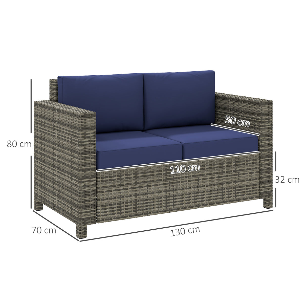Poly Rattan 2 Seater Garden Sofa With Cushions and Armrests - Velmora