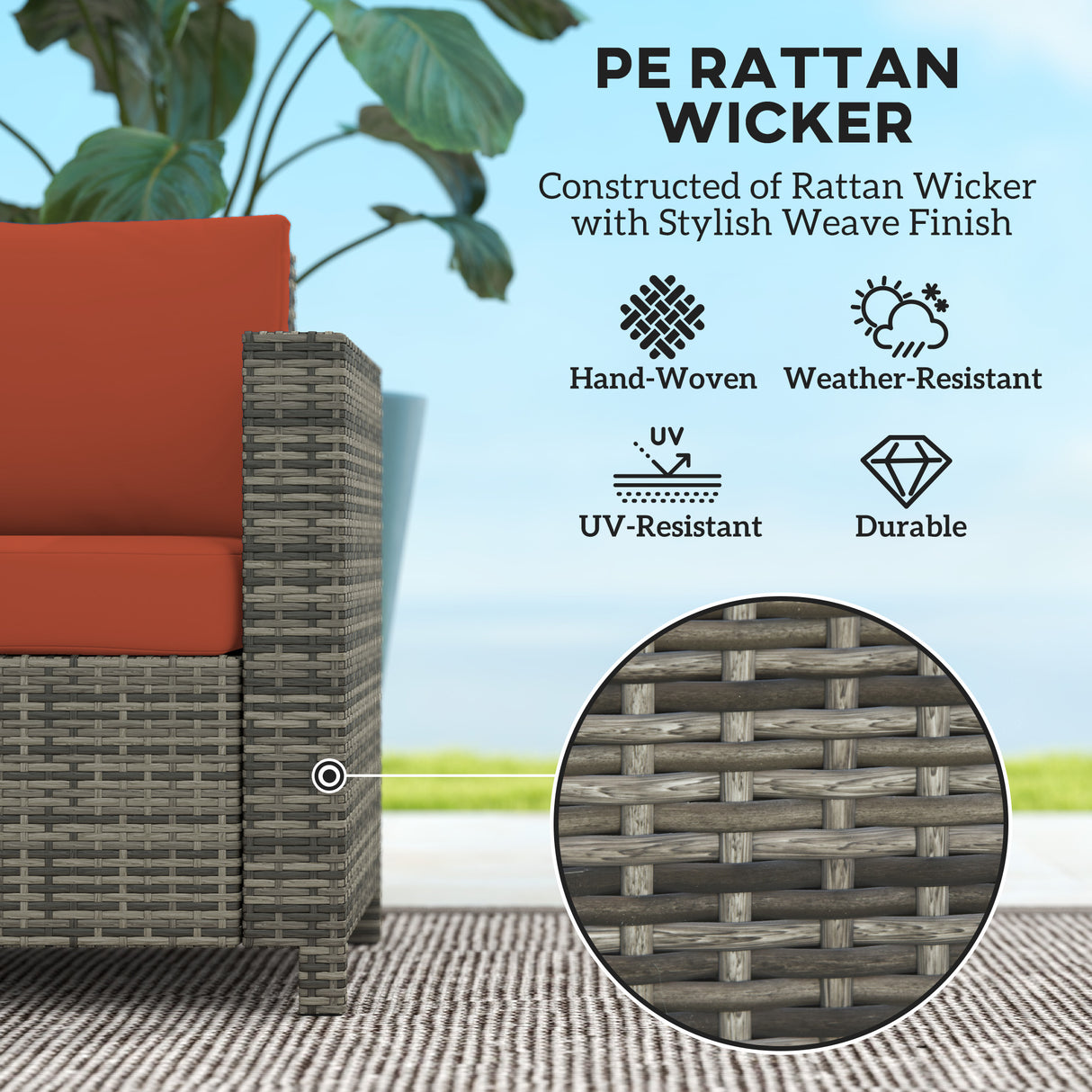 Poly Rattan 2 Seater Garden Sofa With Cushions and Armrests - Velmora