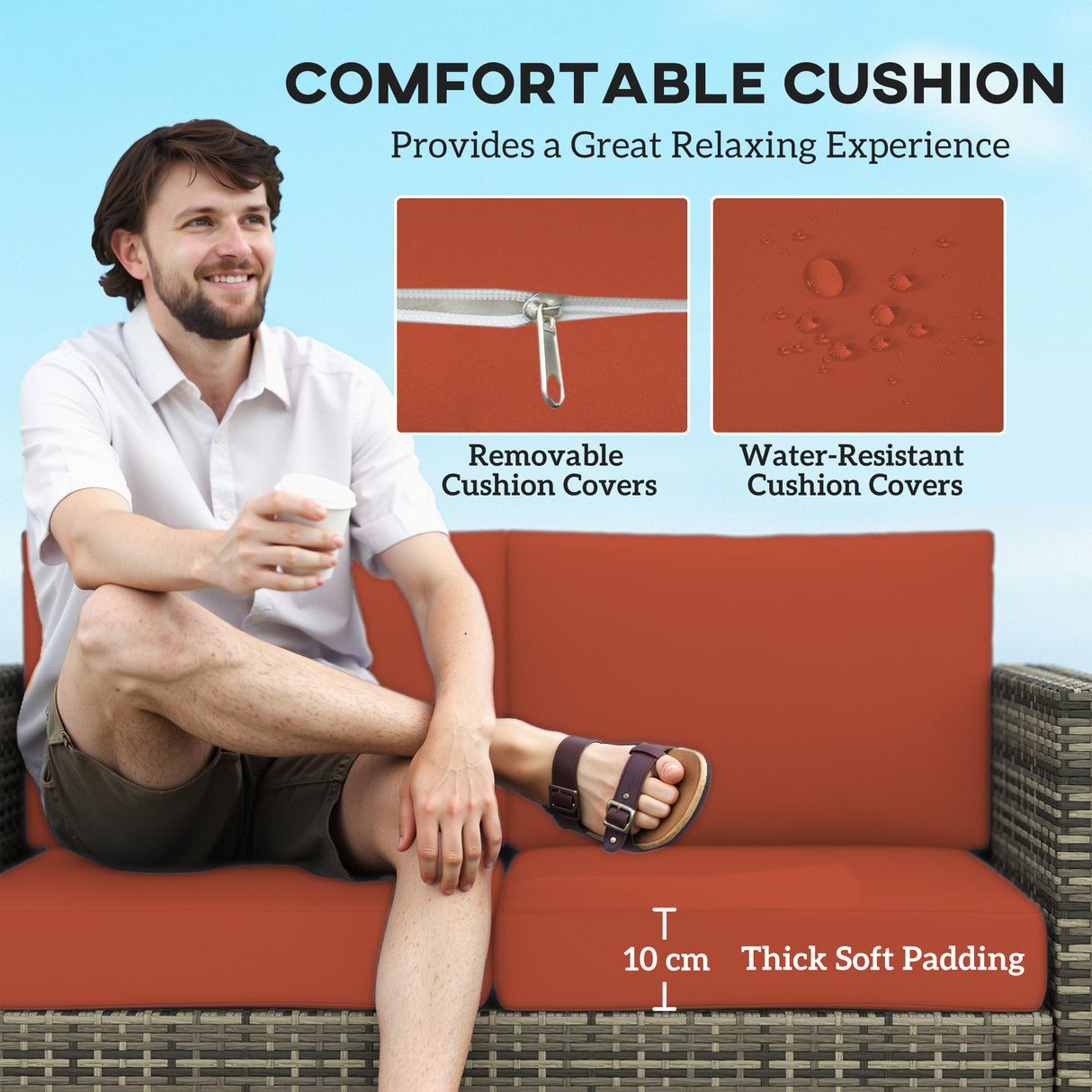Poly Rattan 2 Seater Garden Sofa With Cushions and Armrests - Velmora