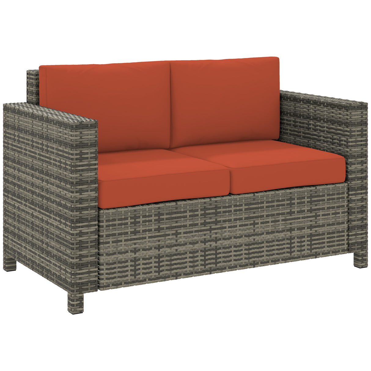 Poly Rattan 2 Seater Garden Sofa With Cushions and Armrests - Velmora