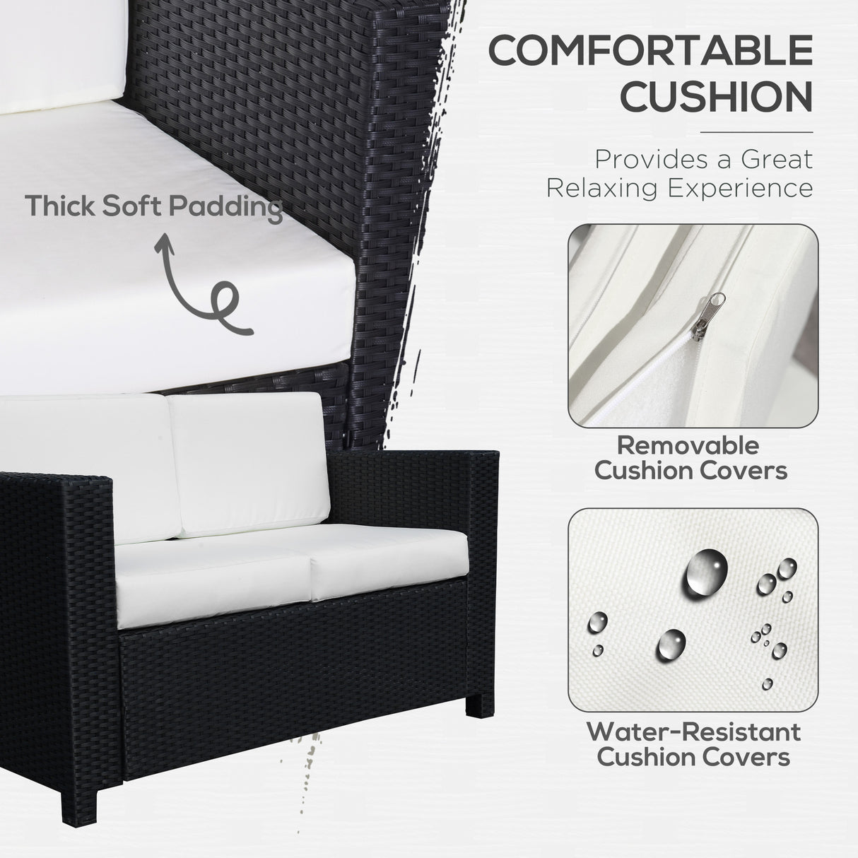Poly Rattan 2 Seater Garden Sofa With Cushions and Armrests - Velmora