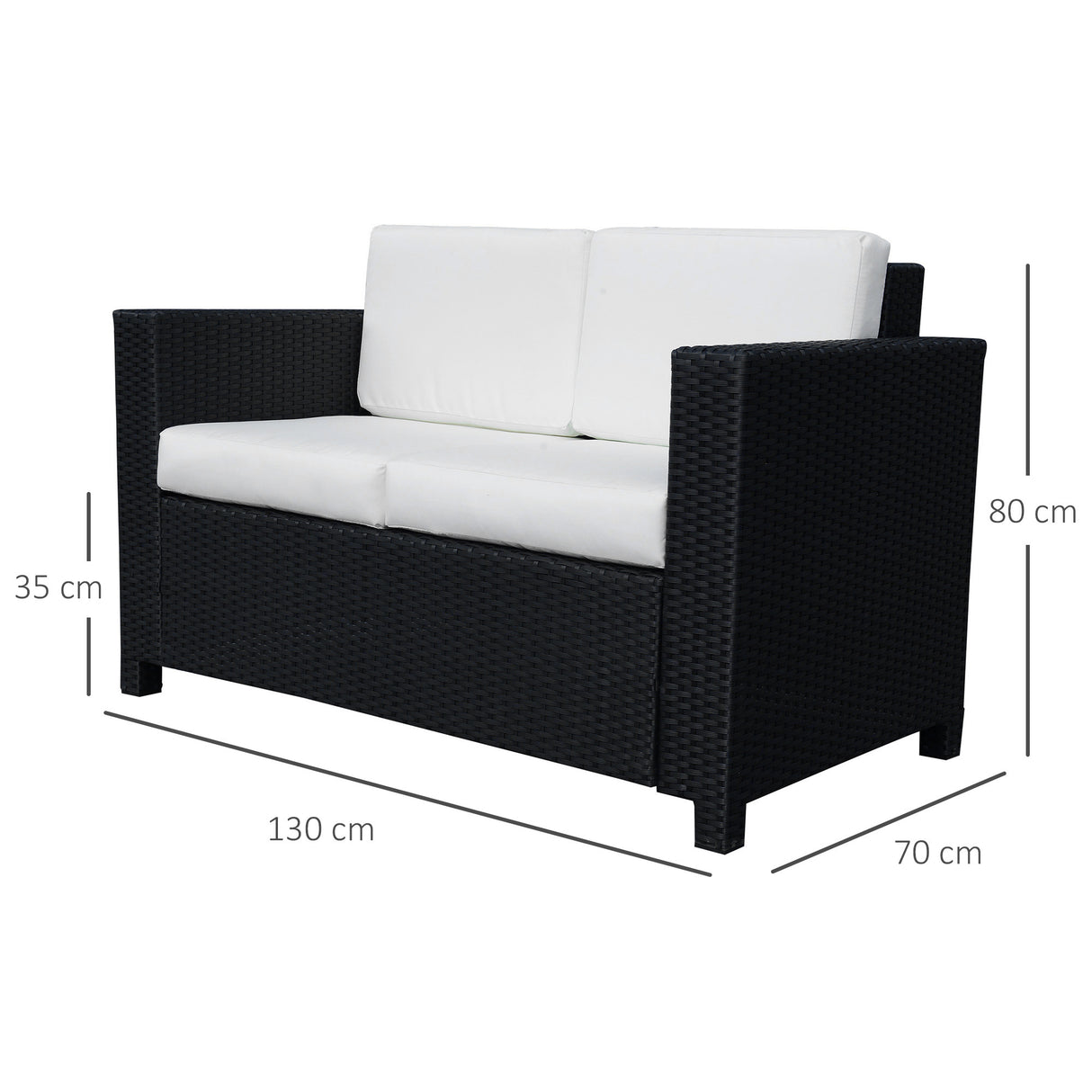 Poly Rattan 2 Seater Garden Sofa With Cushions and Armrests - Velmora