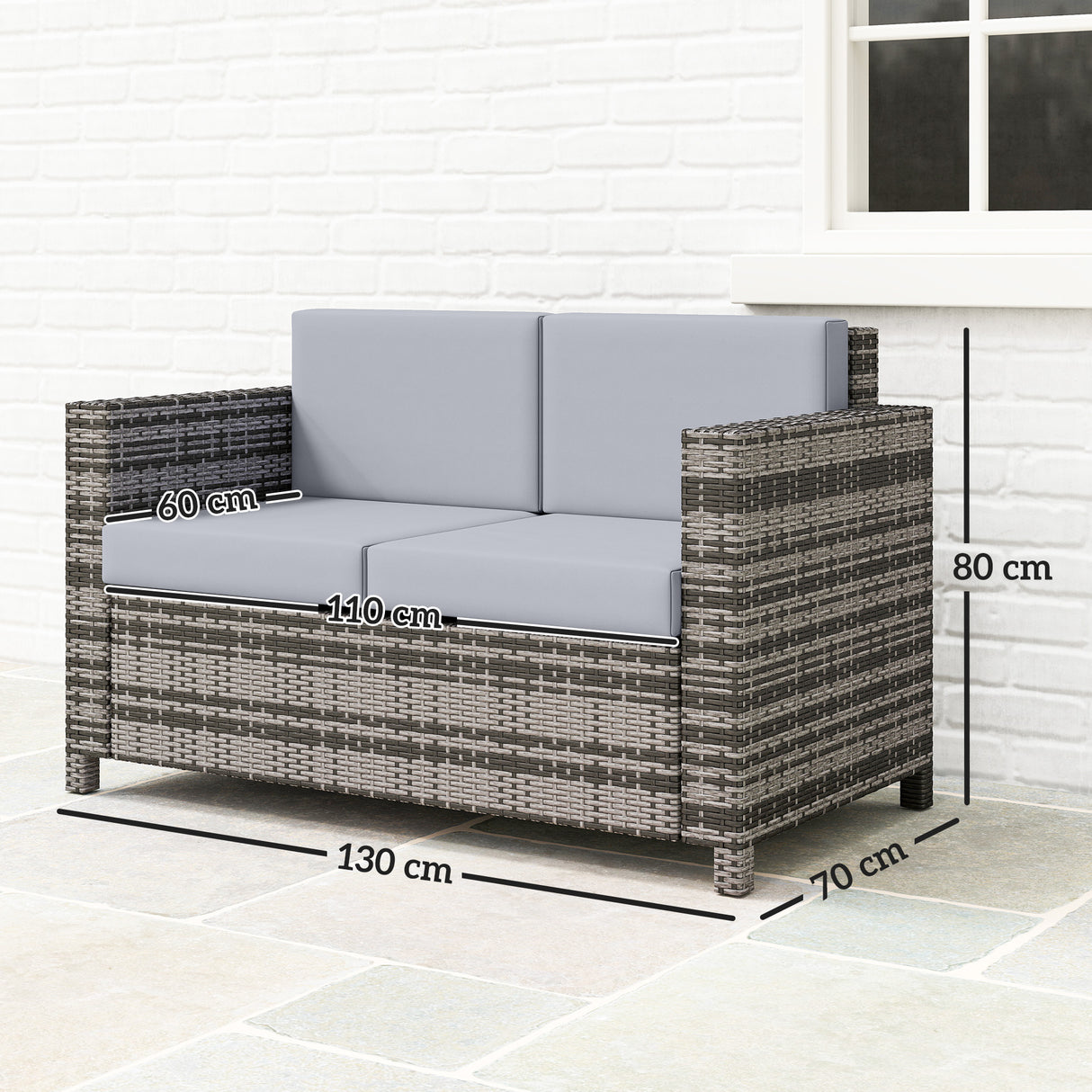 Poly Rattan 2 Seater Garden Sofa With Cushions and Armrests - Velmora