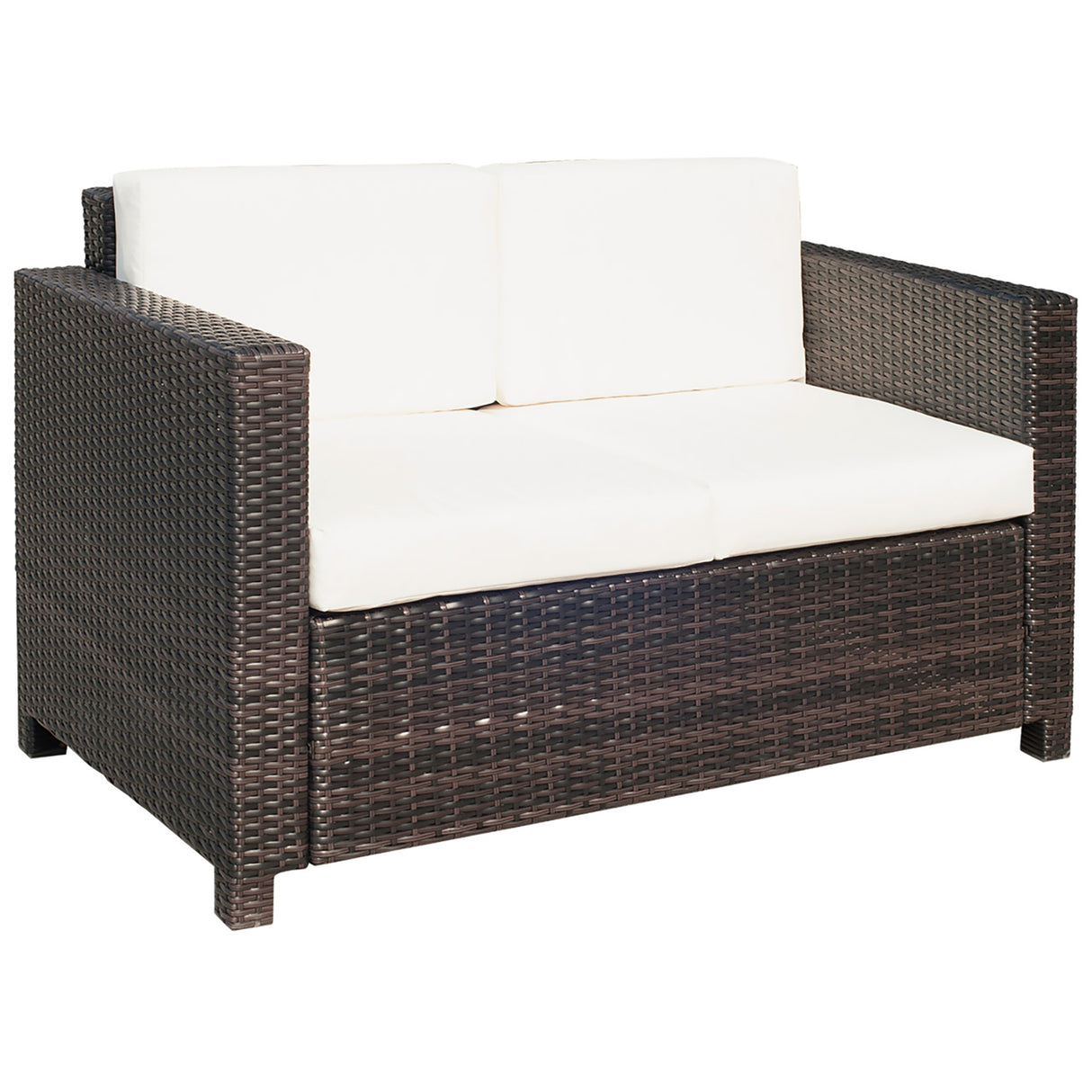 Poly Rattan 2 Seater Garden Sofa With Cushions and Armrests - Velmora