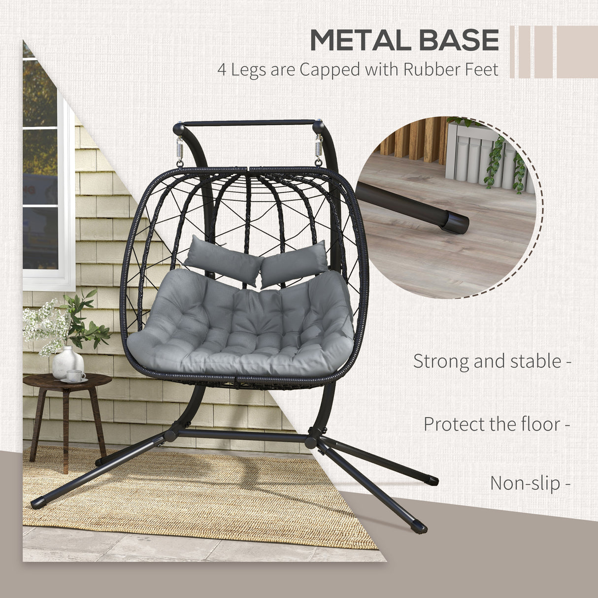 Poly Rattan 2 Seater Hanging Egg Swing Chair With Steel Frame - Velmora