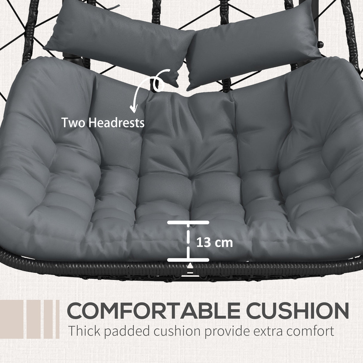 Poly Rattan 2 Seater Hanging Egg Swing Chair With Steel Frame - Velmora