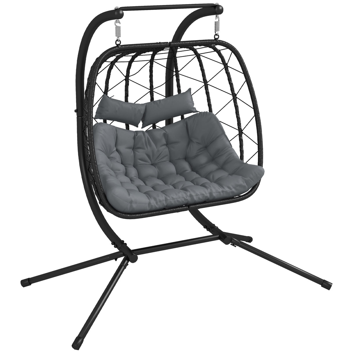 Poly Rattan 2 Seater Hanging Egg Swing Chair With Steel Frame - Velmora