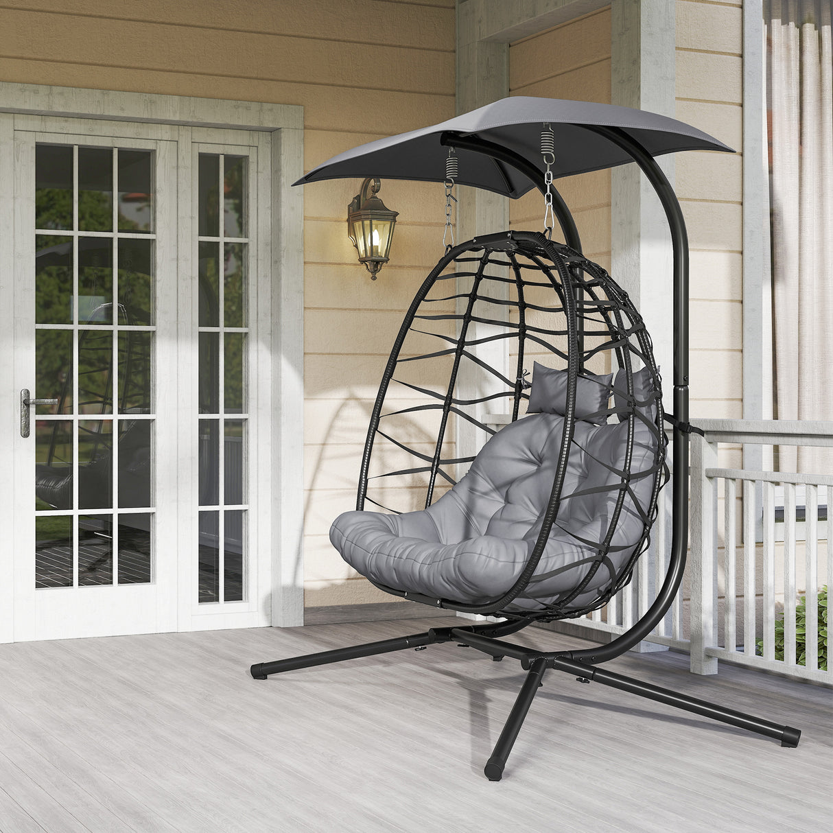 Poly Rattan 2 Seater Rattan Egg Swing Chair - Velmora